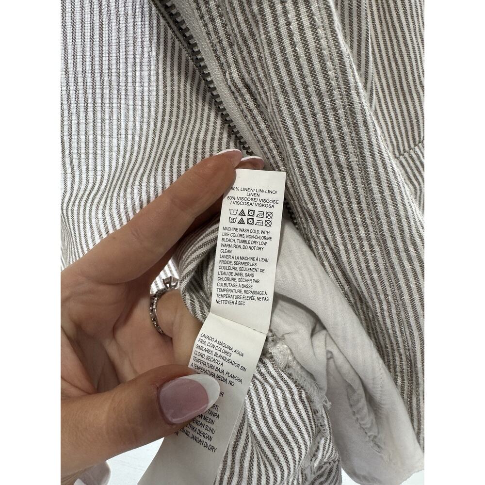 Lucky Brand Women’s Large Blue Striped Utility Jacket 100% Linen Preppy Gorpcore - Picture 10 of 10